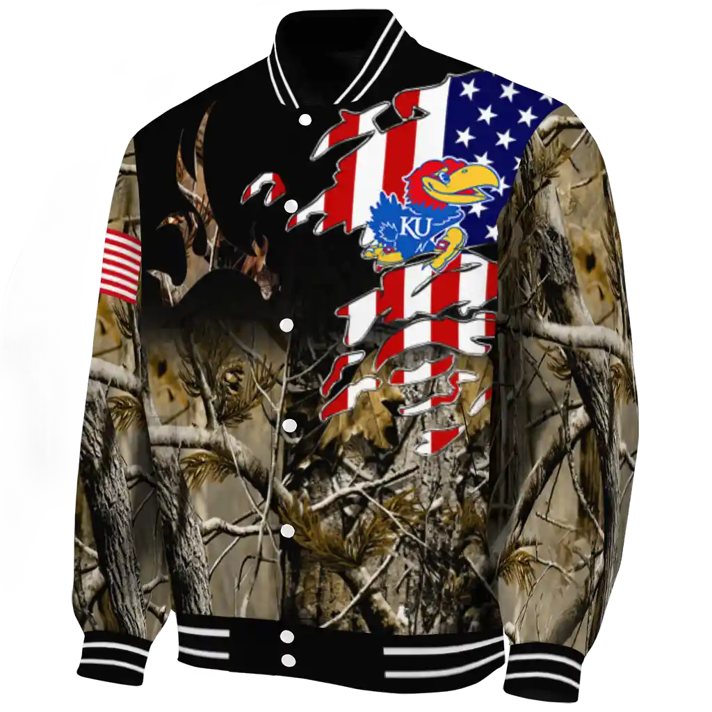 custom kansas jayhawks patriot deer camouflage varsity jacket best selling custom kansas jayhawks patriot deer camouflage varsity jacket best selling