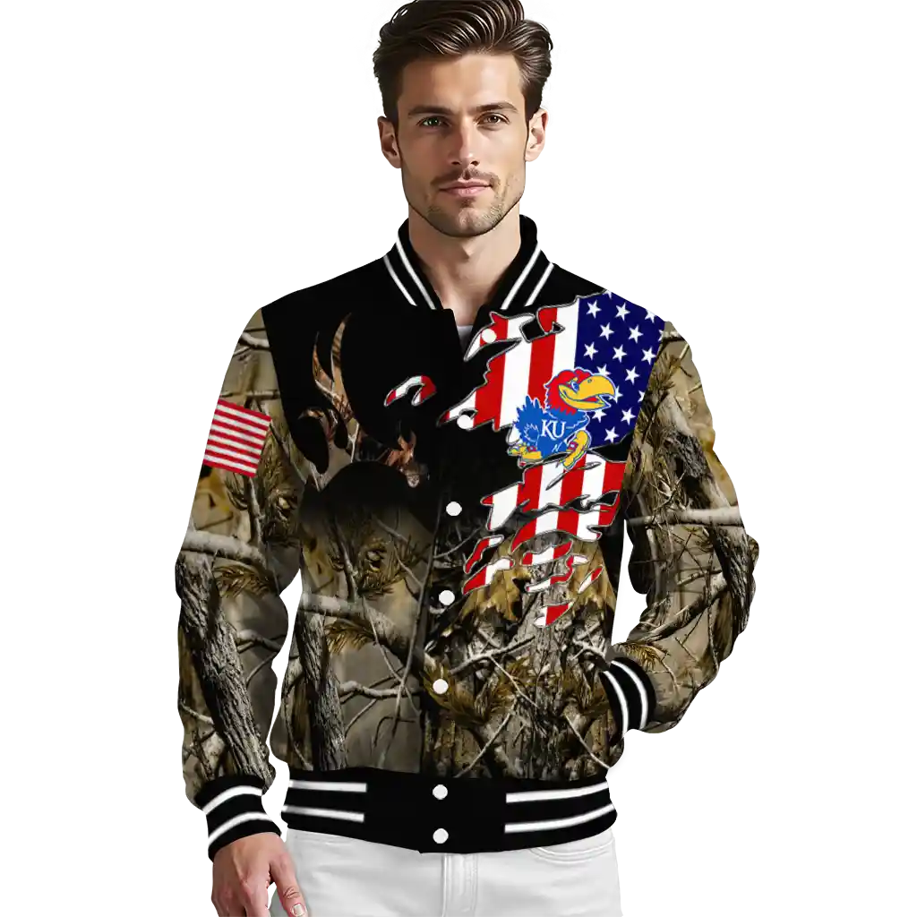 custom kansas jayhawks patriot deer camouflage varsity jacket high quality custom kansas jayhawks patriot deer camouflage varsity jacket high quality