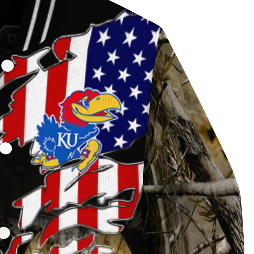 custom kansas jayhawks patriot deer camouflage varsity jacket premium grade custom kansas jayhawks patriot deer camouflage varsity jacket premium grade