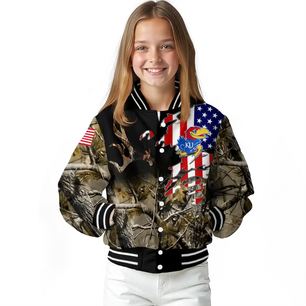 custom kansas jayhawks patriot deer camouflage varsity jacket top rated custom kansas jayhawks patriot deer camouflage varsity jacket top rated