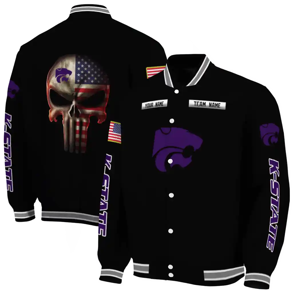 custom kansas state wildcats american flag skull black varsity jacket fashion forward custom kansas state wildcats american flag skull black varsity jacket fashion forward