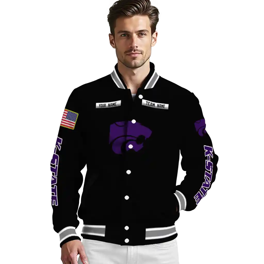 custom kansas state wildcats american flag skull black varsity jacket high quality custom kansas state wildcats american flag skull black varsity jacket high quality