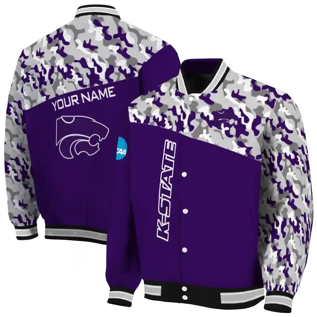 custom kansas state wildcats camouflage splash purple varsity jacket fashion forward custom kansas state wildcats camouflage splash purple varsity jacket fashion forward