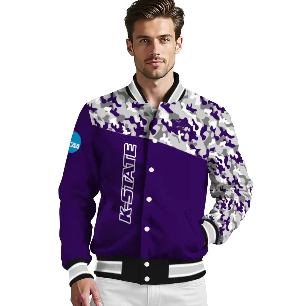 custom kansas state wildcats camouflage splash purple varsity jacket high quality custom kansas state wildcats camouflage splash purple varsity jacket high quality