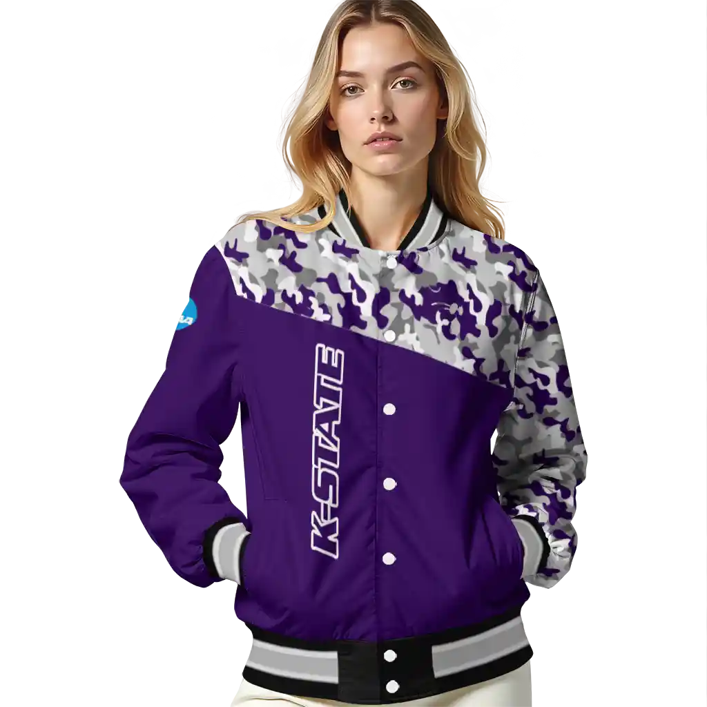 custom kansas state wildcats camouflage splash purple varsity jacket latest model custom kansas state wildcats camouflage splash purple varsity jacket latest model
