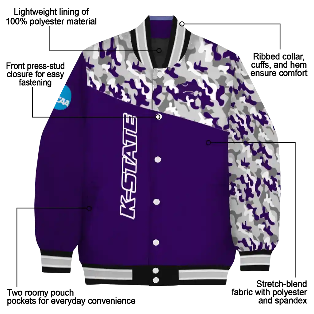 custom kansas state wildcats camouflage splash purple varsity jacket new arrival custom kansas state wildcats camouflage splash purple varsity jacket new arrival