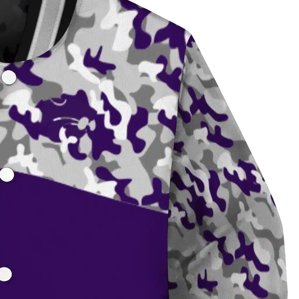 custom kansas state wildcats camouflage splash purple varsity jacket premium grade custom kansas state wildcats camouflage splash purple varsity jacket premium grade