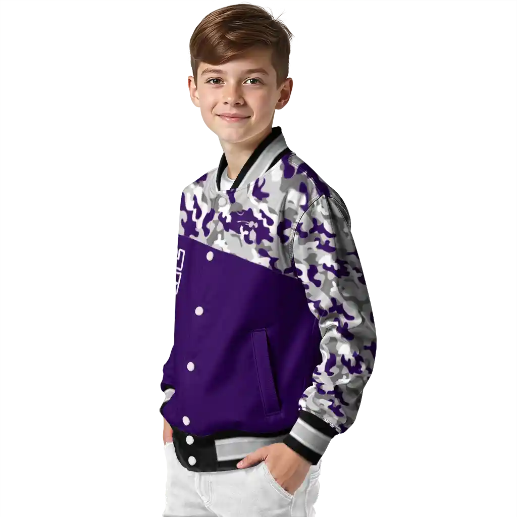 custom kansas state wildcats camouflage splash purple varsity jacket trendy custom kansas state wildcats camouflage splash purple varsity jacket trendy