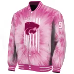 custom kansas state wildcats pink tie dye pink varsity jacket best selling