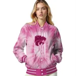 custom kansas state wildcats pink tie dye pink varsity jacket best selling