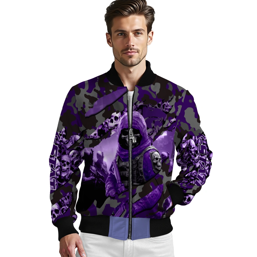 custom kansas state wildcats skull horde purple bomber jacket high quality custom kansas state wildcats skull horde purple bomber jacket high quality
