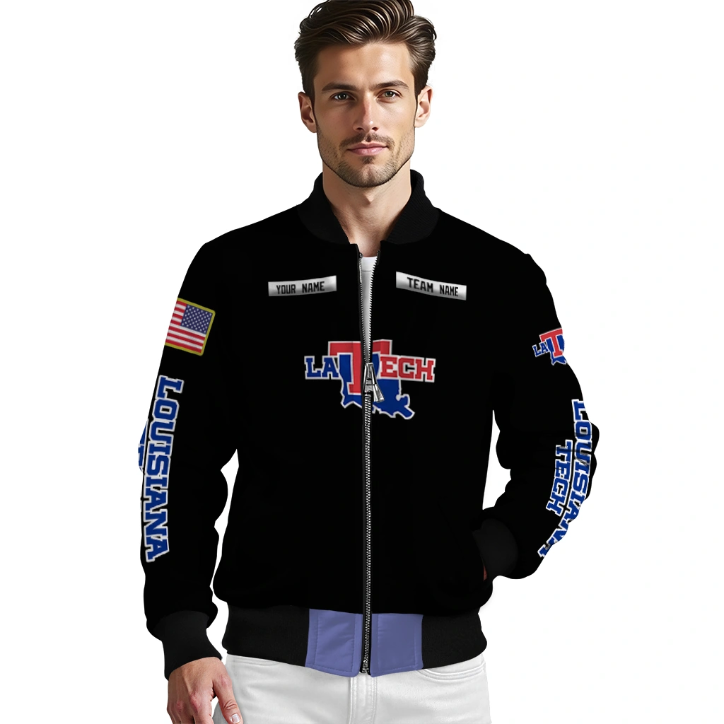 custom la tech american flag skull black bomber jacket high quality custom la tech american flag skull black bomber jacket high quality