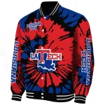 custom la tech burst splatter blue varsity jacket best selling