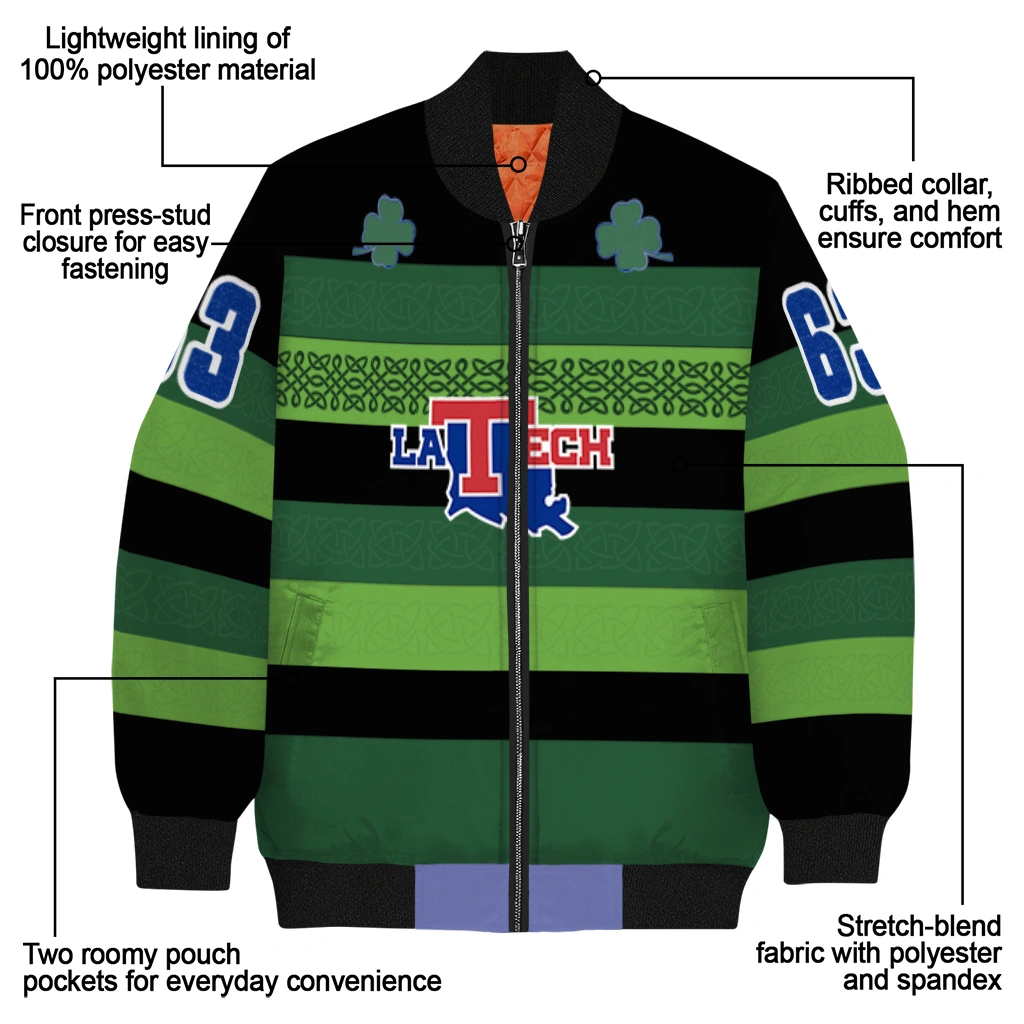 custom la tech clover green lines green black bomber jacket new arrival custom la tech clover green lines green black bomber jacket new arrival