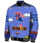 custom la tech mario blocks blue black varsity jacket best selling