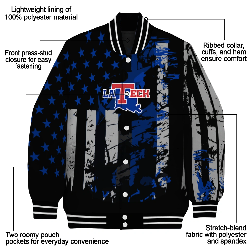 custom la tech star stripes blue black varsity jacket new arrival custom la tech star stripes blue black varsity jacket new arrival