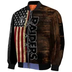 custom las vegas raiders flag wood brown bomber jacket best selling