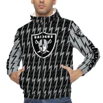 custom las vegas raiders lightning strike grid black windbreaker jacket best selling