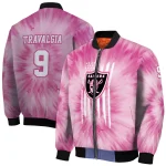 custom las vegas raiders pink tie dye pink bomber jacket best selling