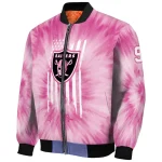 custom las vegas raiders pink tie dye pink bomber jacket best selling