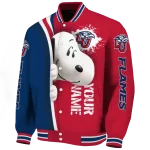 custom liberty flames snoopy head red varsity jacket best selling