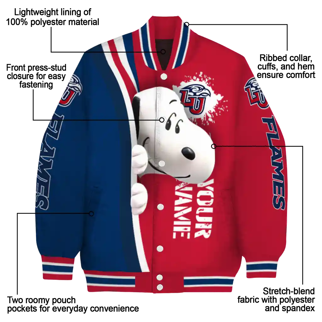 custom liberty flames snoopy head red varsity jacket new arrival custom liberty flames snoopy head red varsity jacket new arrival