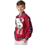 custom liberty flames snoopy head red varsity jacket best selling