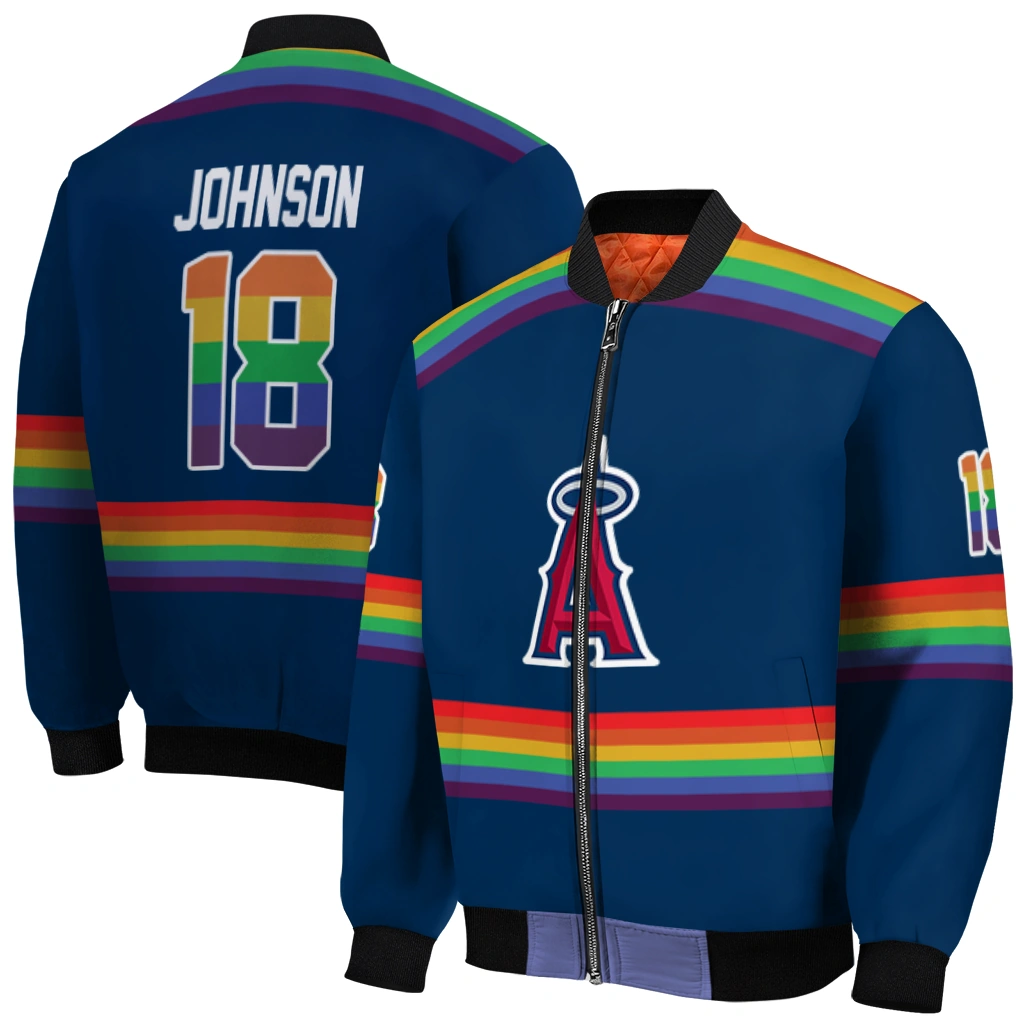custom los angeles angels rainbow jersey number blue bomber jacket best selling custom los angeles angels rainbow jersey number blue bomber jacket best selling