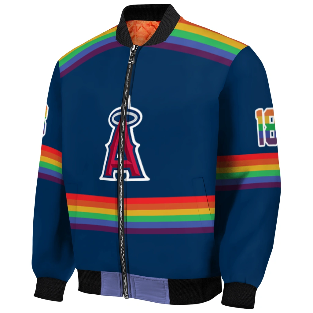 custom los angeles angels rainbow jersey number blue bomber jacket fashion forward custom los angeles angels rainbow jersey number blue bomber jacket fashion forward