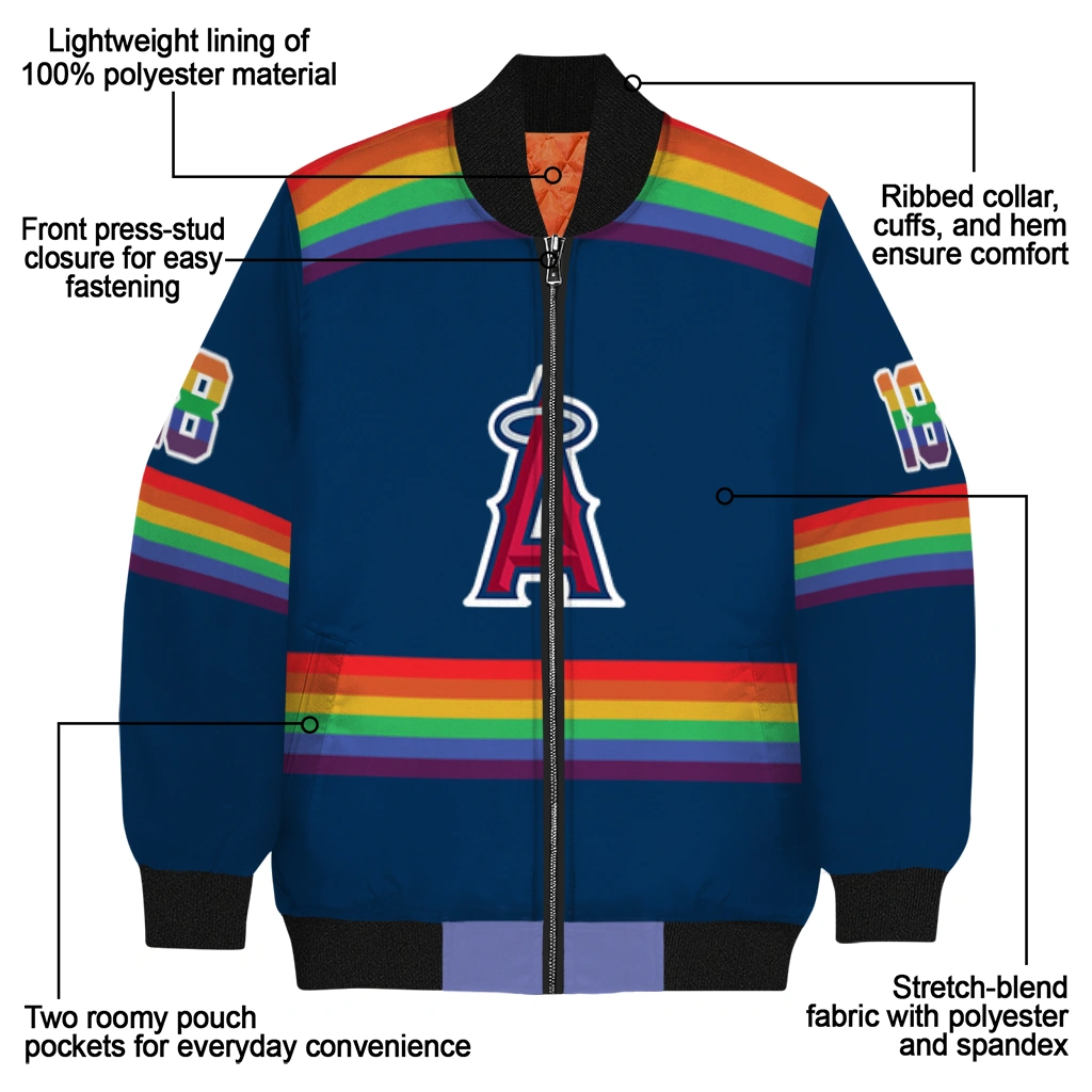 custom los angeles angels rainbow jersey number blue bomber jacket new arrival custom los angeles angels rainbow jersey number blue bomber jacket new arrival