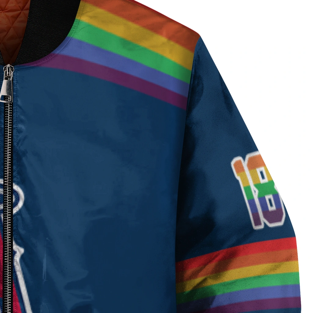 custom los angeles angels rainbow jersey number blue bomber jacket premium grade custom los angeles angels rainbow jersey number blue bomber jacket premium grade
