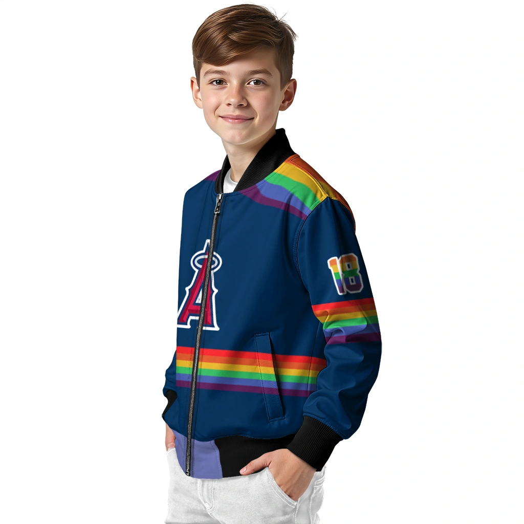 custom los angeles angels rainbow jersey number blue bomber jacket trendy custom los angeles angels rainbow jersey number blue bomber jacket trendy