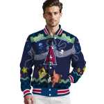 custom los angeles angels spongebob playtime blue varsity jacket best selling