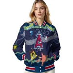 custom los angeles angels spongebob playtime blue varsity jacket best selling