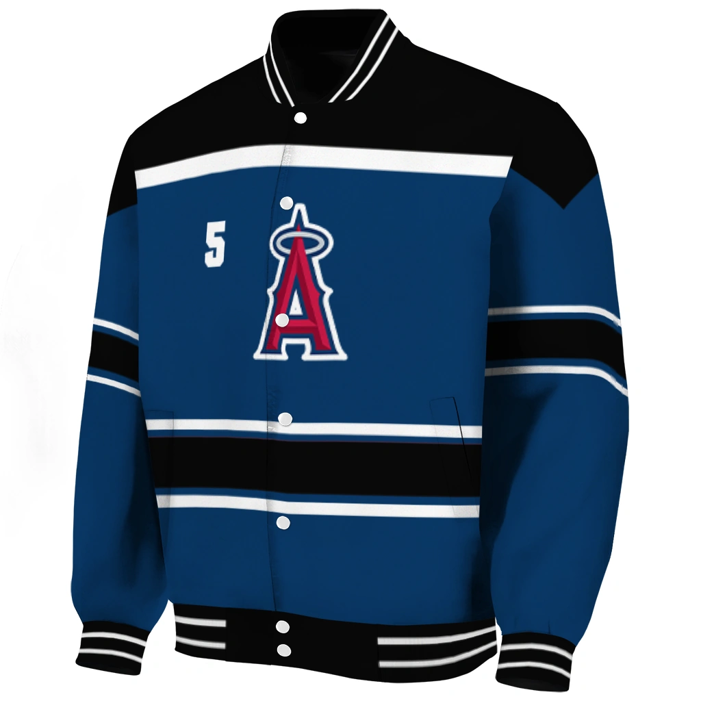 custom los angeles angels stripe statement blue black varsity jacket best selling custom los angeles angels stripe statement blue black varsity jacket best selling