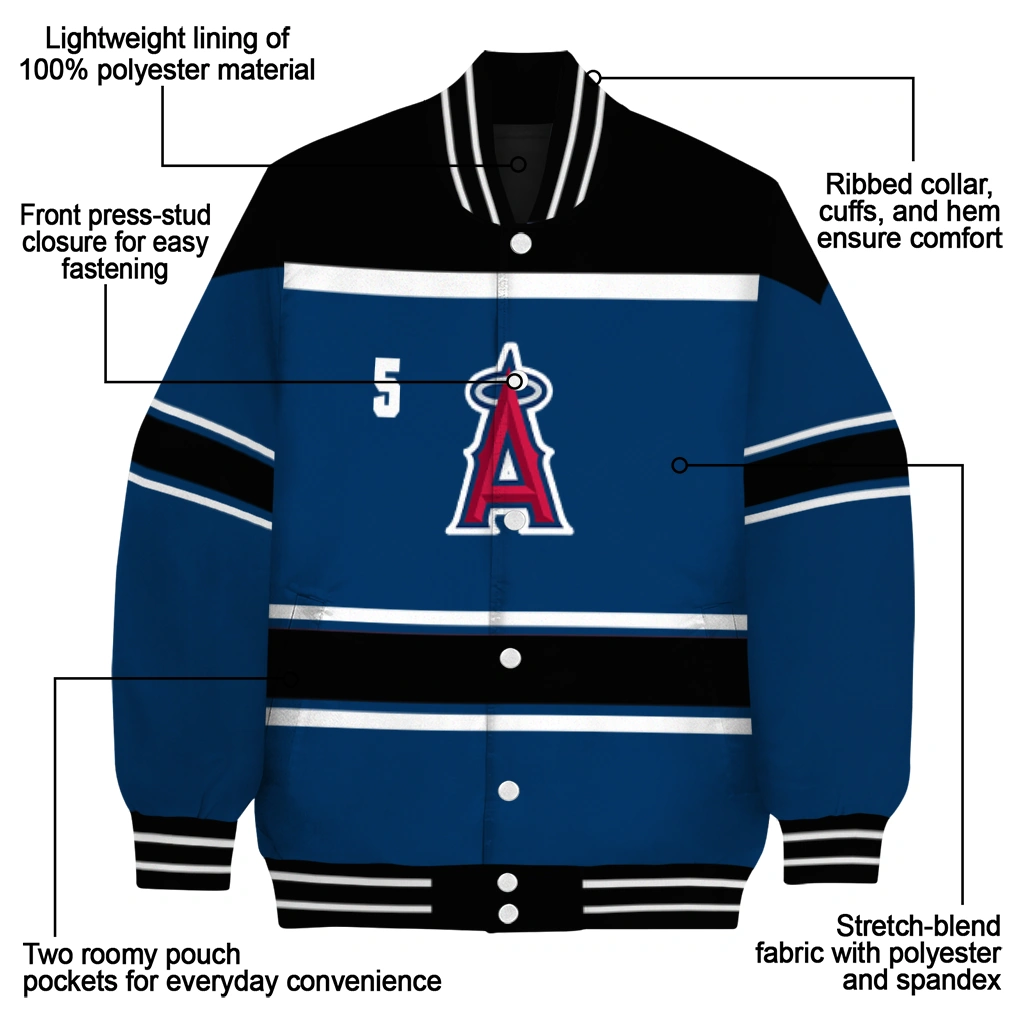 custom los angeles angels stripe statement blue black varsity jacket new arrival custom los angeles angels stripe statement blue black varsity jacket new arrival
