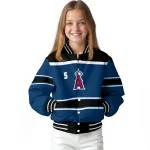 custom los angeles angels stripe statement blue black varsity jacket best selling