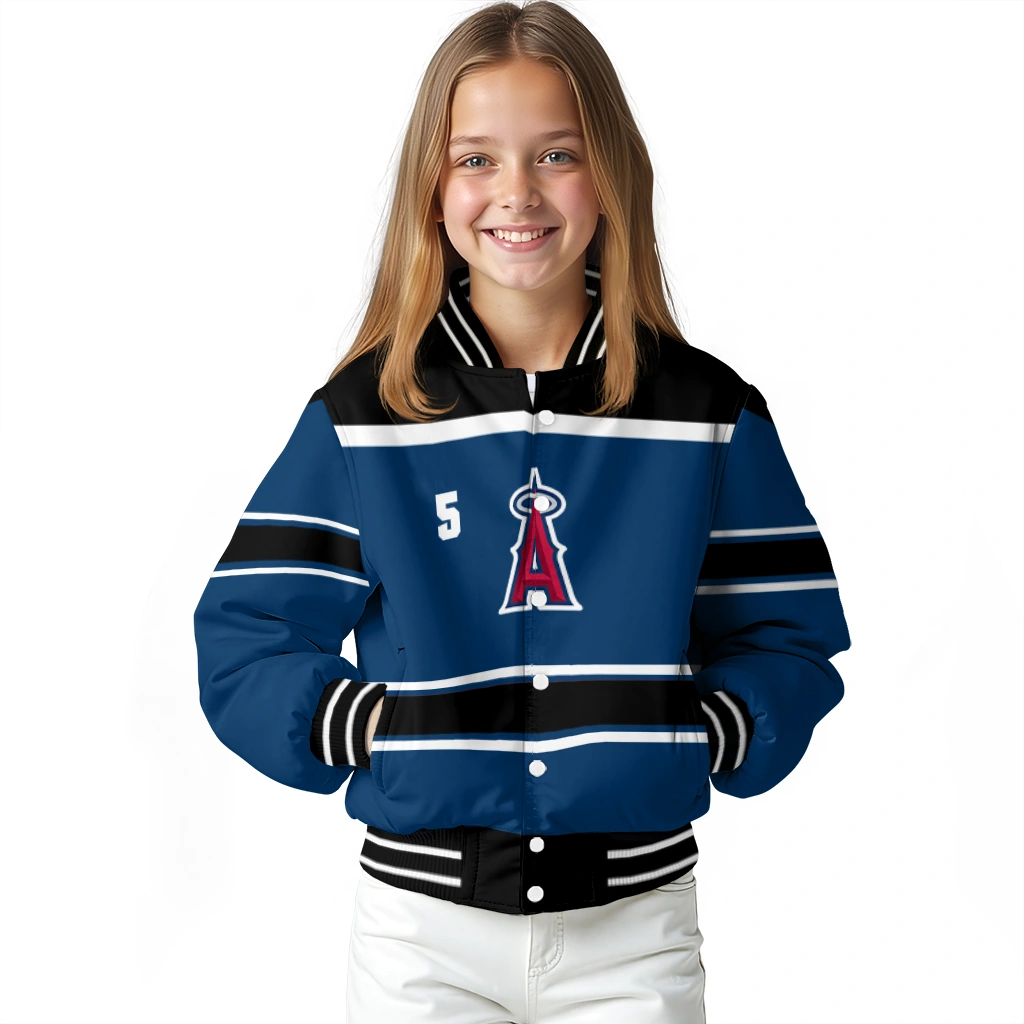custom los angeles angels stripe statement blue black varsity jacket top rated custom los angeles angels stripe statement blue black varsity jacket top rated