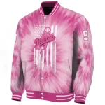 custom los angeles dodgers pink tie dye pink varsity jacket best selling