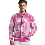 custom los angeles dodgers pink tie dye pink varsity jacket best selling