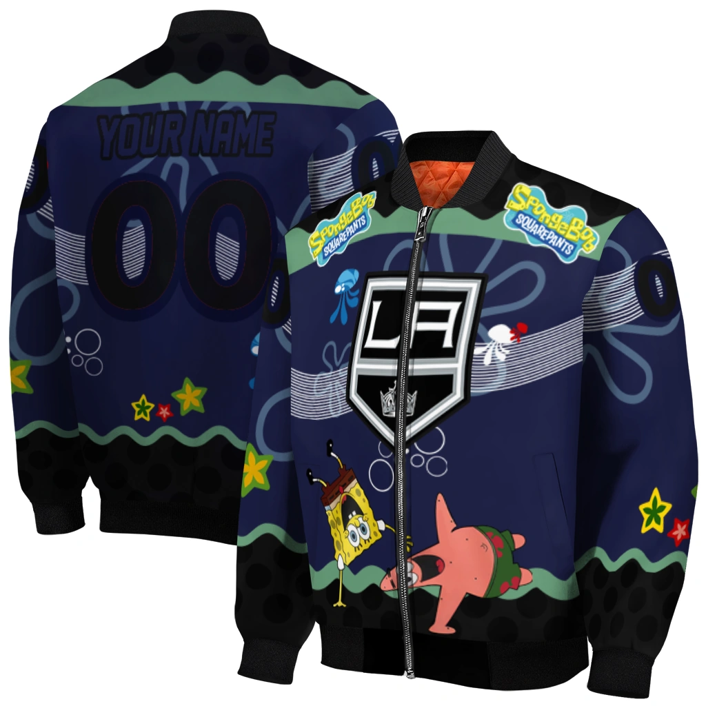custom los angeles kings spongebob playtime black blue bomber jacket best selling custom los angeles kings spongebob playtime black blue bomber jacket best selling