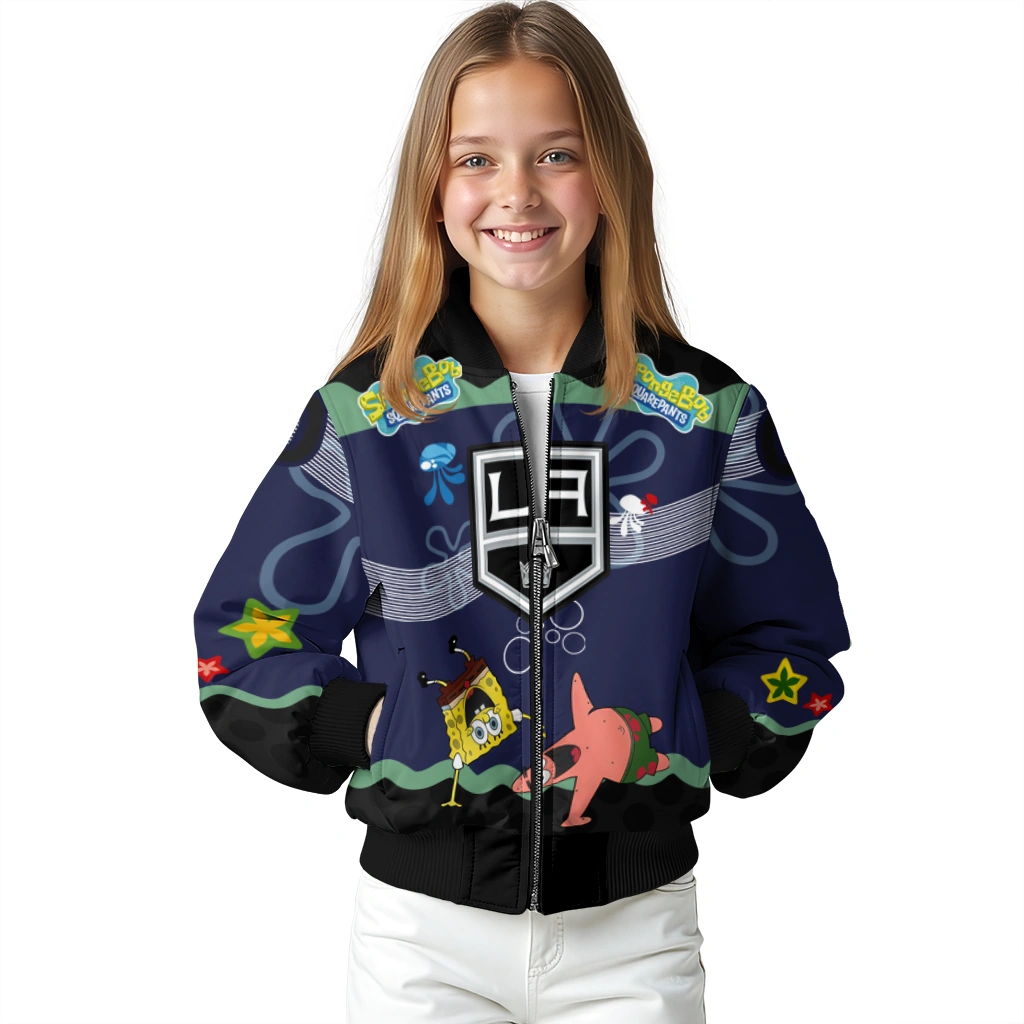 custom los angeles kings spongebob playtime black blue bomber jacket top rated custom los angeles kings spongebob playtime black blue bomber jacket top rated
