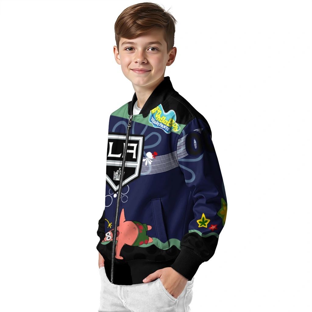 custom los angeles kings spongebob playtime black blue bomber jacket trendy custom los angeles kings spongebob playtime black blue bomber jacket trendy