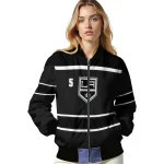 custom los angeles kings stripe statement black bomber jacket best selling