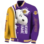 custom los angeles lakers snoopy head purple varsity jacket best selling