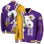custom los angeles lakers snoopy head purple varsity jacket best selling