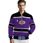 custom los angeles lakers stripe statement purple black bomber jacket best selling