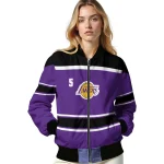 custom los angeles lakers stripe statement purple black bomber jacket best selling