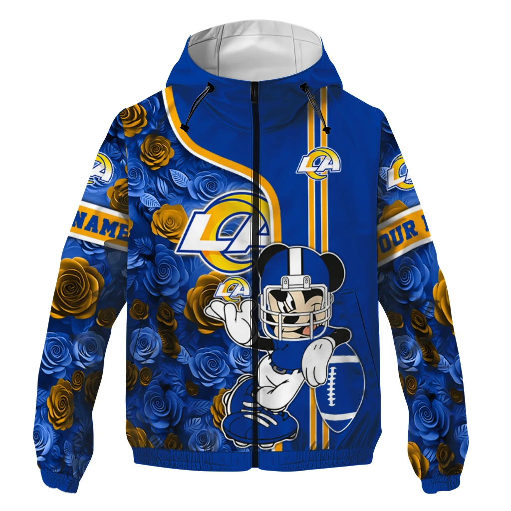custom los angeles rams football micky mouse blue windbreaker jacket best selling custom los angeles rams football micky mouse blue windbreaker jacket best selling