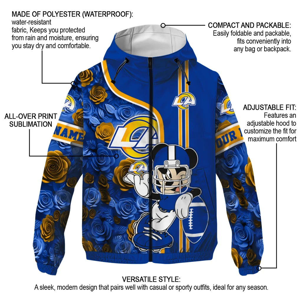 custom los angeles rams football micky mouse blue windbreaker jacket new arrival custom los angeles rams football micky mouse blue windbreaker jacket new arrival